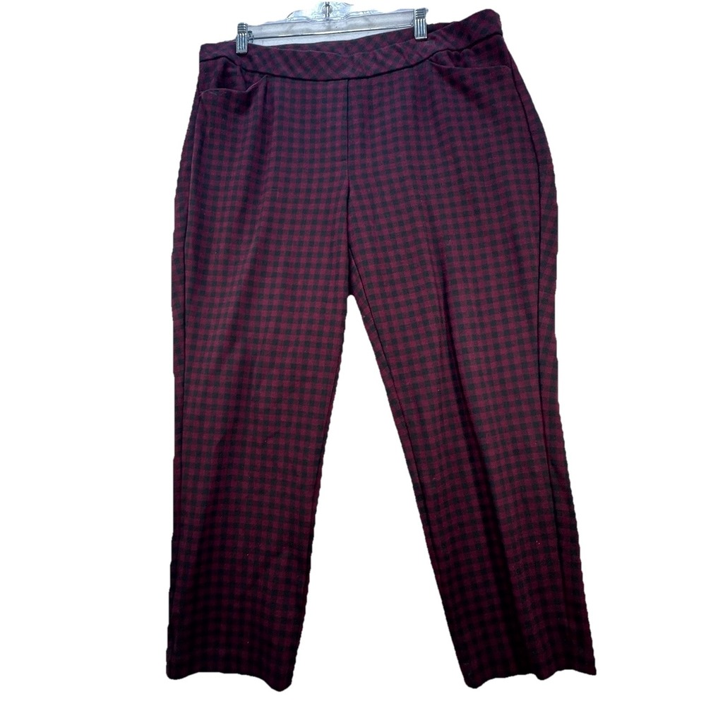 J Jill Ponte Pants Womens XL Petite XLP Slim Ankle Red Plaid Pull On Stretchy